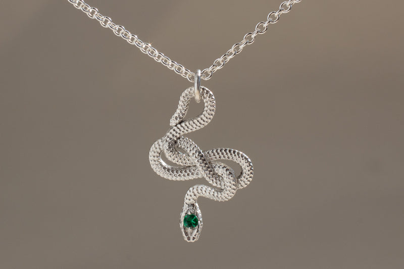 Snake Guardian Necklace, Silver