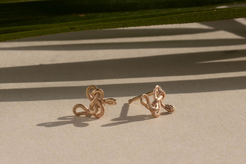 Snake Guardian Stud Earrings, Gold