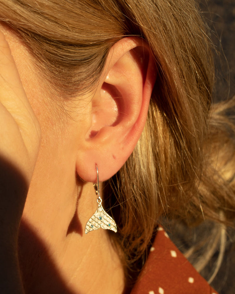 Mermaid Tail Diamond Earrings, Silver