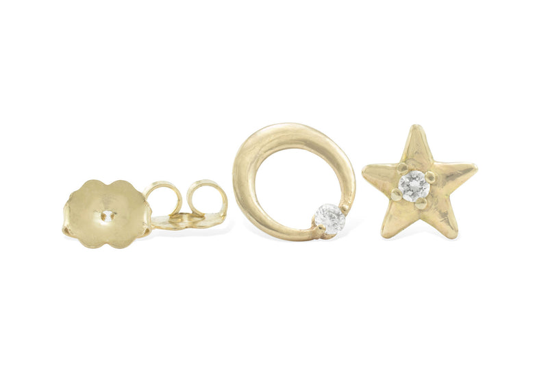 Moon and Star Stud Earrings, Gold