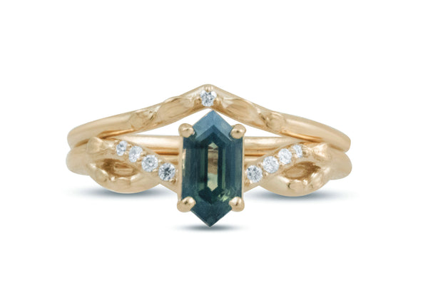 Pine Sapphire and Diamond Wedding Ring Set, Gold
