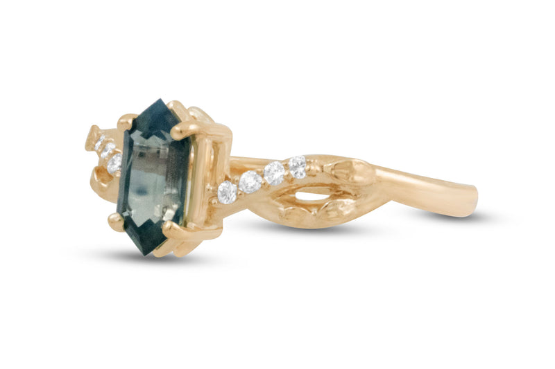 Pine Sapphire and Diamond Wedding Ring Set, Gold
