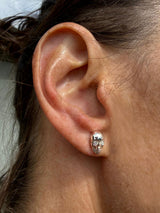 Underworld Flower Skull Stud Earrings, Silver