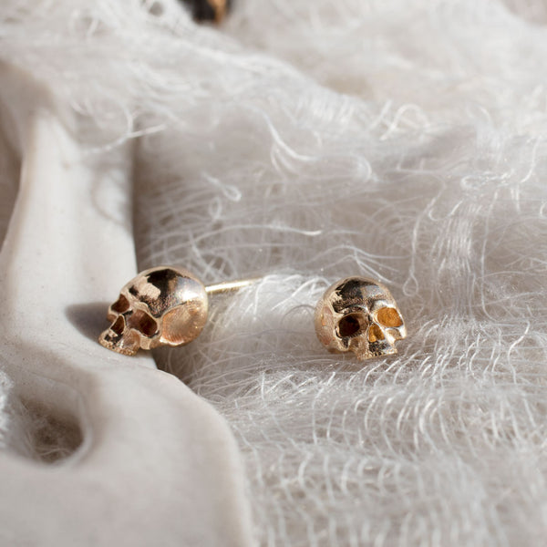 Skull Stud Earrings, (H)ear me Afterlife, Gold