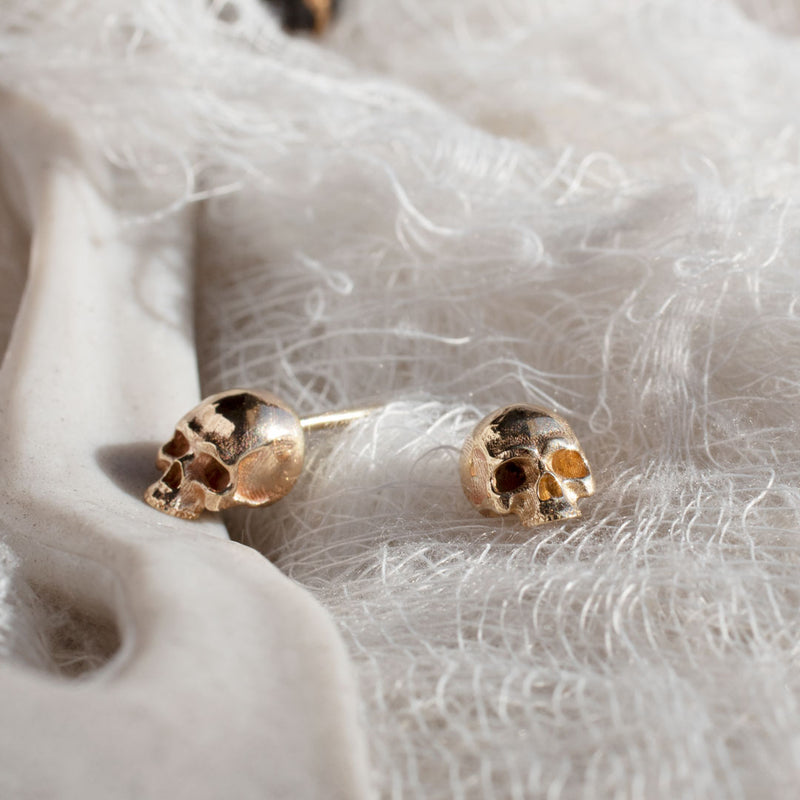 Skull Stud Earrings, (H)ear me Afterlife, Gold