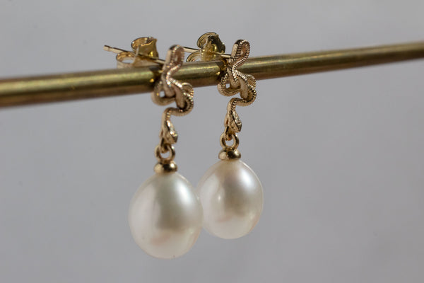 Snake Guardian Earrings with Pearls, Gold
