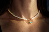 Opal beaded Necklace with invisible clasp, Gold