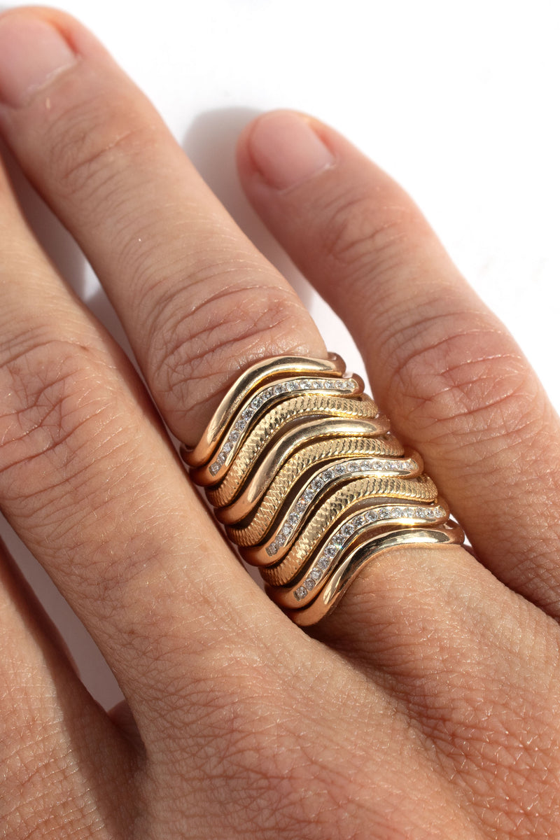 Wave Textured Stacking Ring, Gold