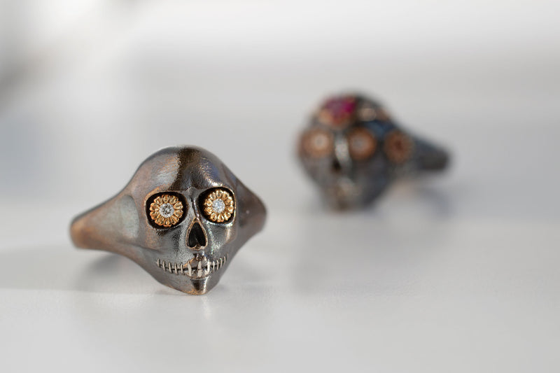 Underworld Flower Skull Ring, Mixed Metals