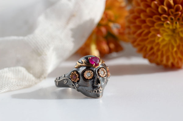 La Flora Skull Ring, Mixed Metals