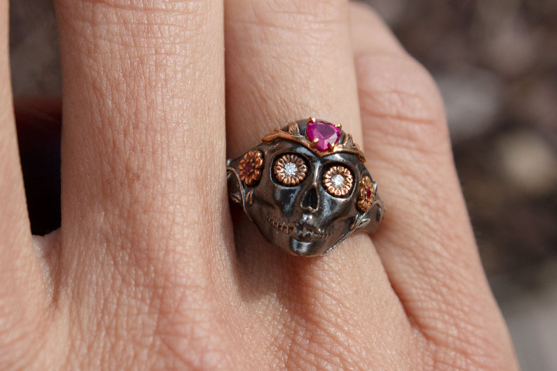 La Flora Skull Ring, Mixed Metals