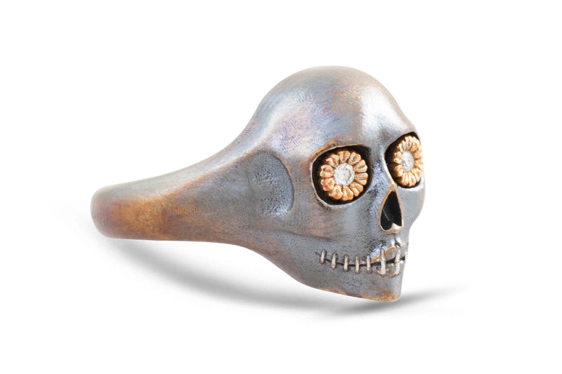 Underworld Flower Skull Ring, Mixed Metals