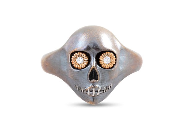 Underworld Flower Skull Ring, Mixed Metals