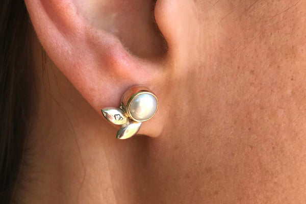 Magnolia Pearl Stud Earrings, Mixed Metals