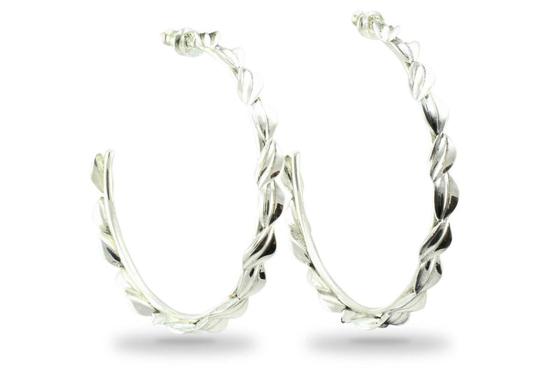 Leaf Hoop Earrings, Silver