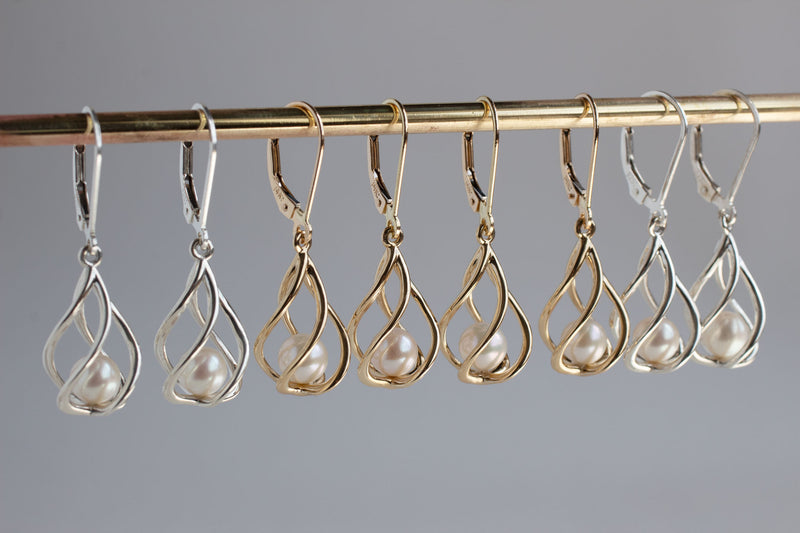 Vine Pearl Earrings, Gold