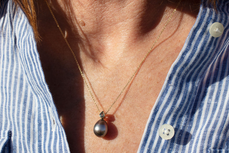 Tahitian Pearl Drop Sliding Necklace, Gold