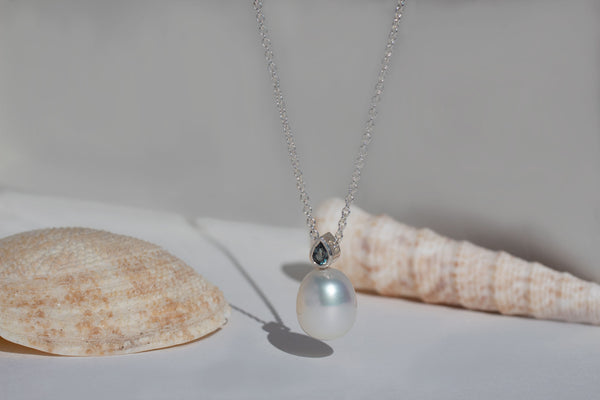 Pearl Drop Sliding Necklace, Silver