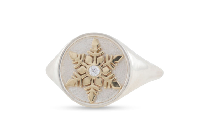 Snowflake Signet Ring, Mixed Metals