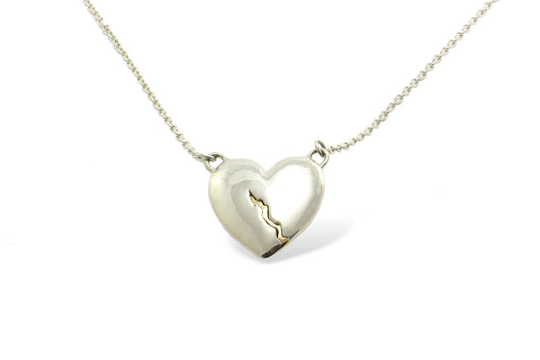 Gold Mended Heart Necklace, Mixed Metals