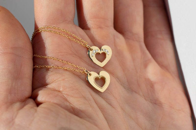 Open Heart Diamond Necklace, Gold