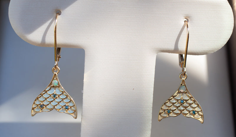Mermaid Tail Diamond Earrings, Silver