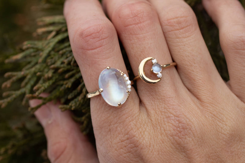 Crescent Moonstone Ring, Gold