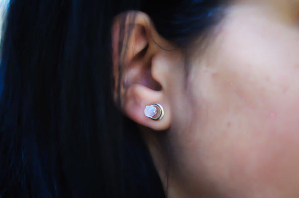 Moon Stud Earrings, Silver