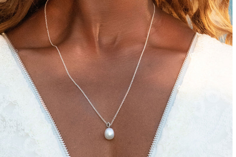 Pearl Drop Sliding Necklace, Gold